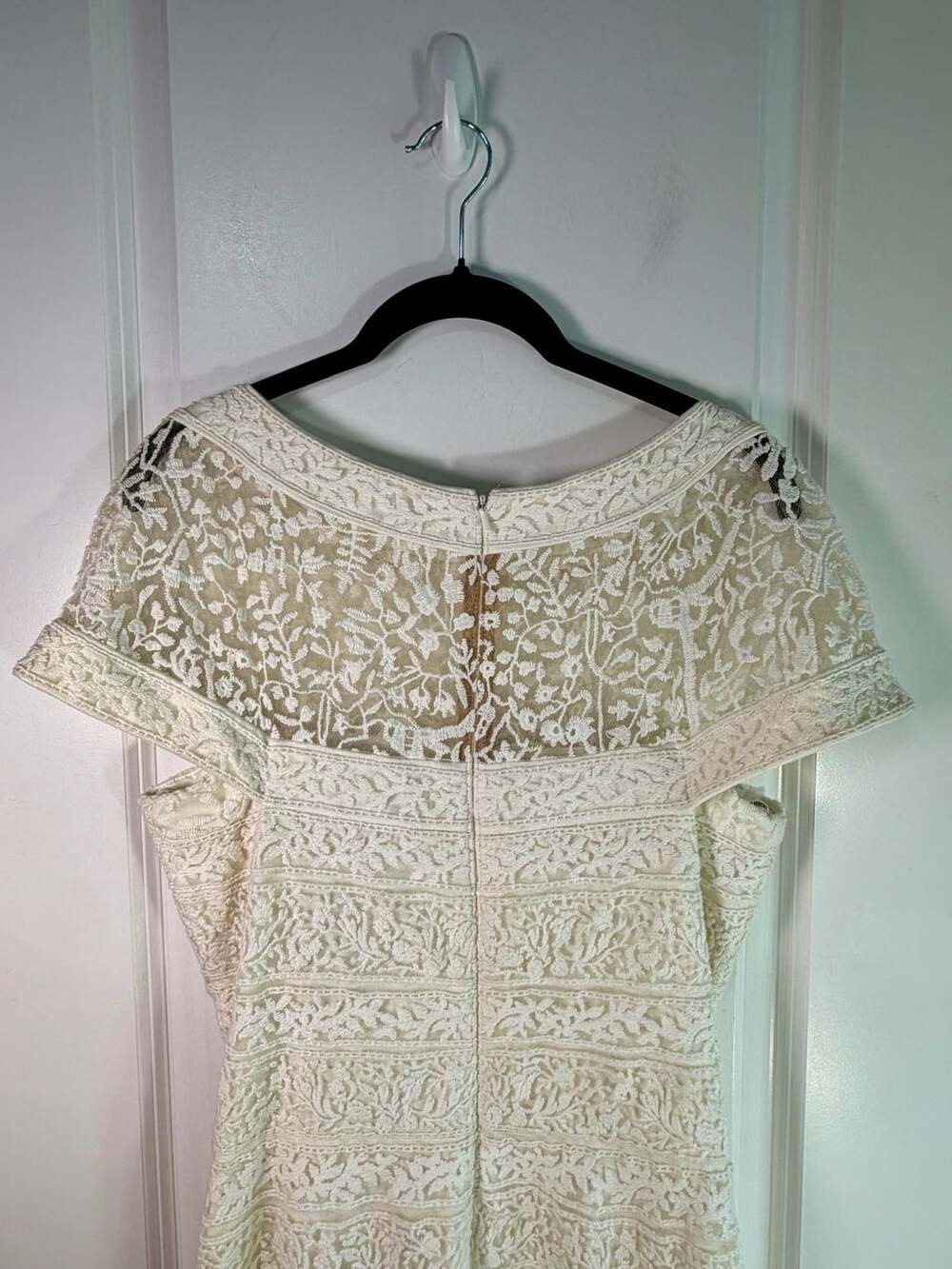 Tadashi Shoji Embroidered Banded Lace Cap Sleeve Gown in Ivory Size 8 AEC1241L - Picture 7 of 8